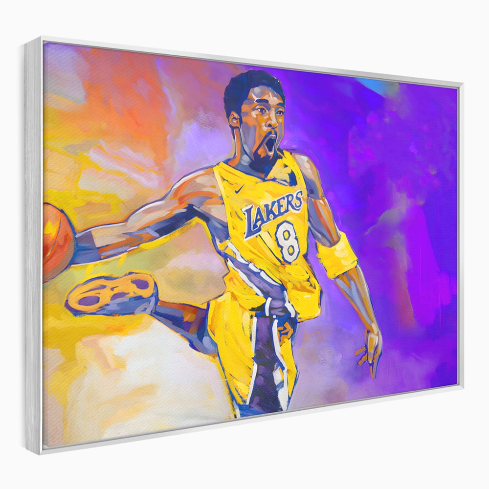 Tablou canvas cu pictura cu baschetbalistul kobe bryant, in rama de aluminiu argintiu